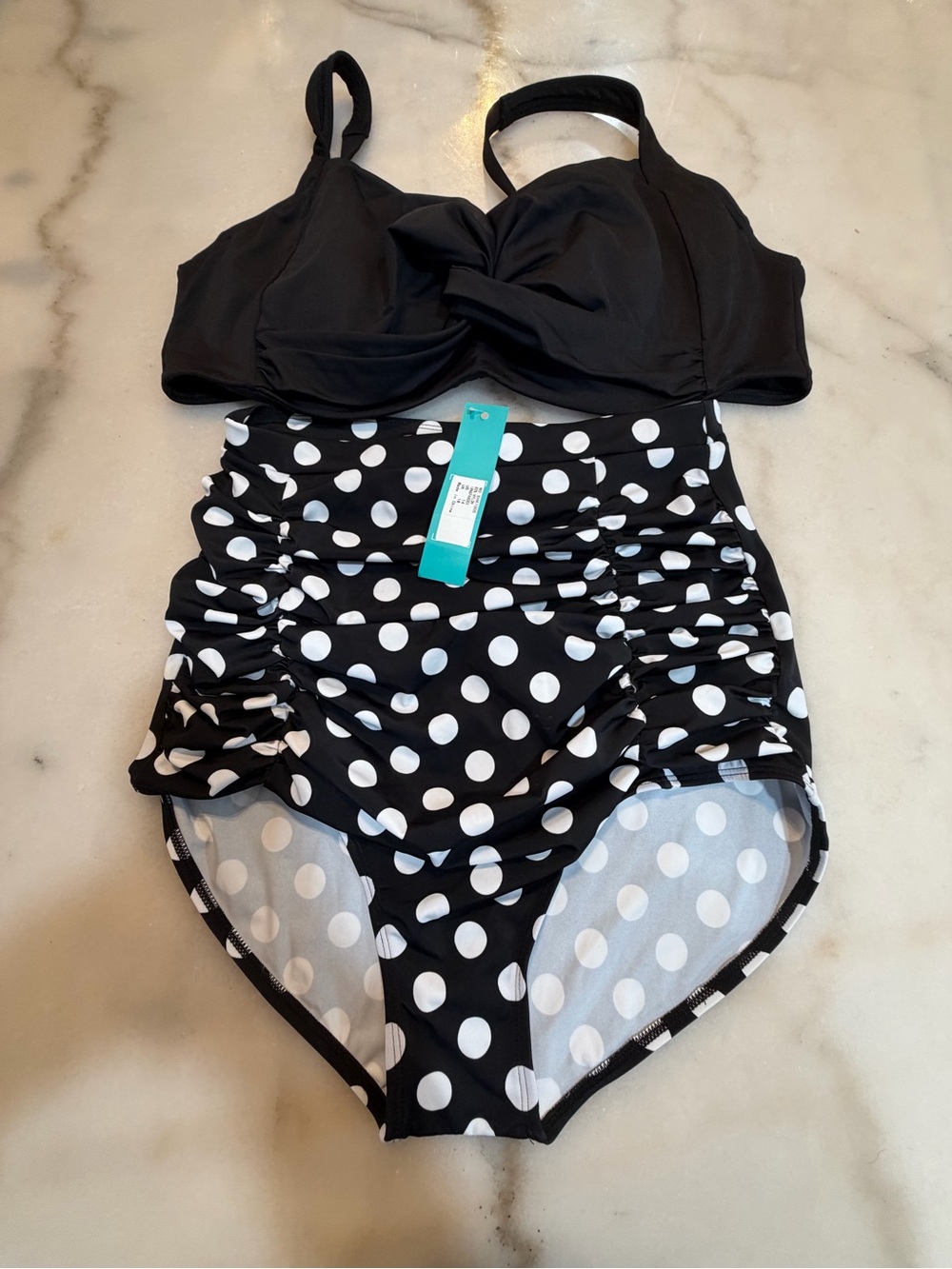 Lands' End Black & White Polka Dot Girls' One-Piece Swim